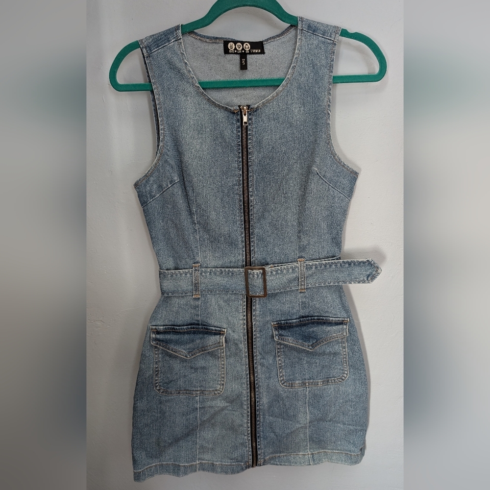 Rewash Bodycon Denim Belted Mini Dress